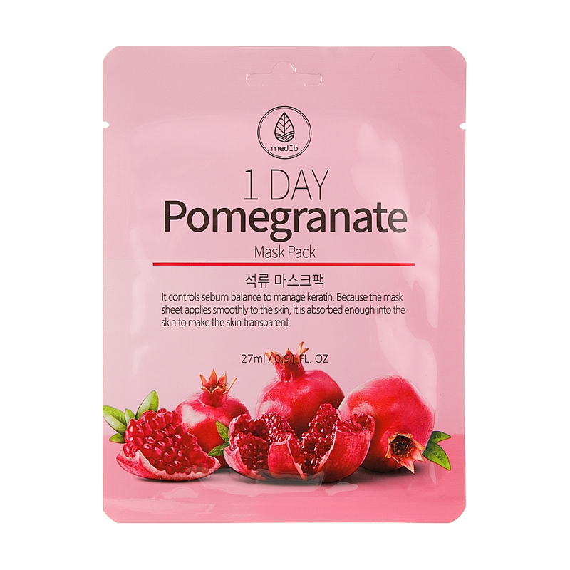 Тканинна маска для обличчя Med B 1 Day Pomegranate Mask Pack з екстрактом гранату, 27 мл